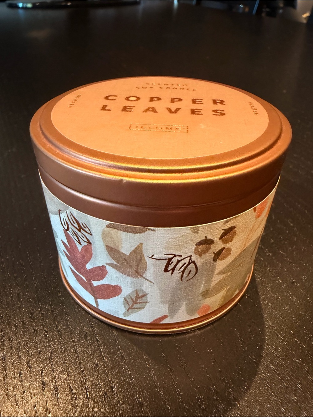 Copper Leaves Scented Candle Tin — Copper-Tone Fall Candle